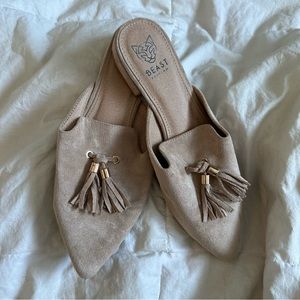 Beast fashion beige mules with gold tassel size 7.5